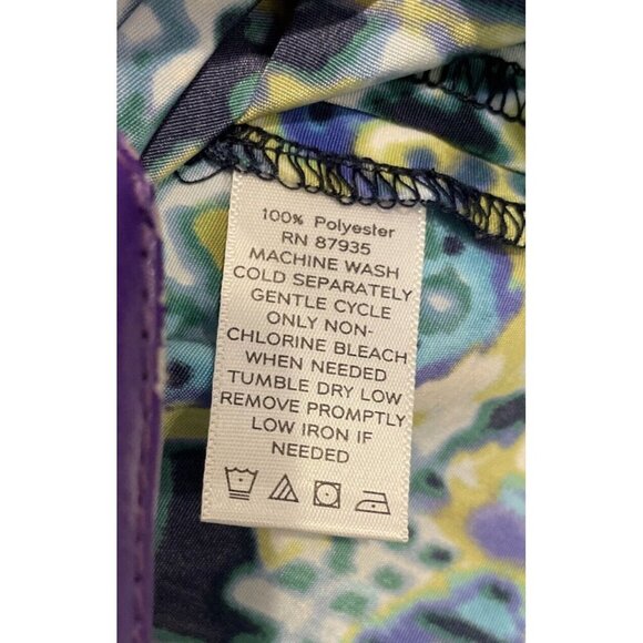 Susan Graver 3X Blue Green Geometric Tile Button Up Shirt Blouse Long Sleeve‎ - Picture 6 of 7